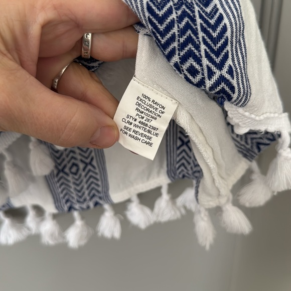 Blue island boho coverup dress tunic blue and white tassel shirt Medium - Picture 4 of 7